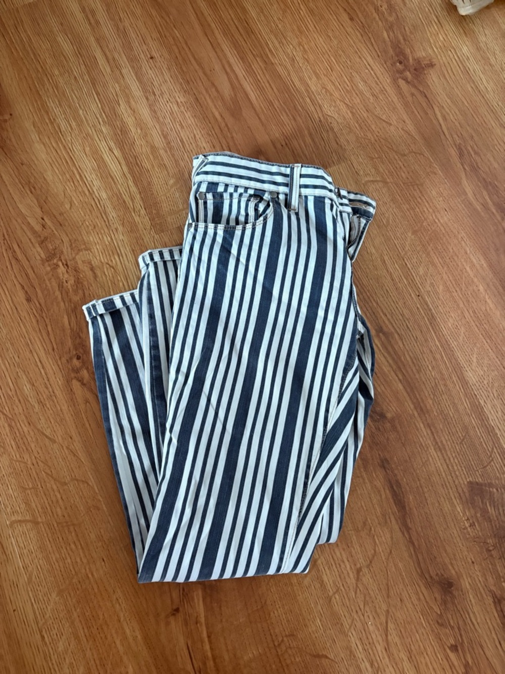 Free People Navy and White Striped Jeans